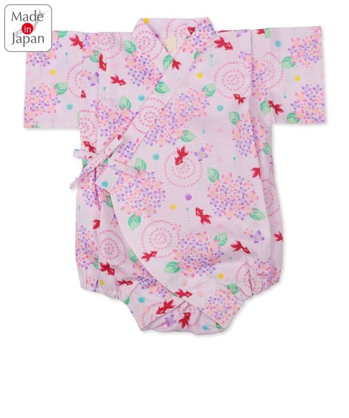 [ベビー]甚平(じんべい)ロンパス あじさい金魚柄 ピンク