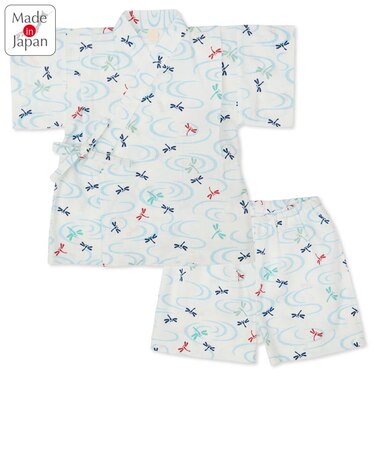 [キッズ]甚平(じんべい)スーツ トンボ柄 オフホワイト