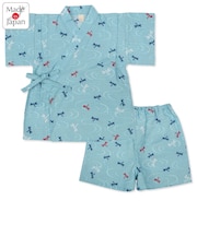 [キッズ]甚平(じんべい)スーツ トンボ柄 サックス