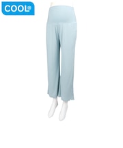 お腹をやさしく覆う　腹巻付きロングパンツ　サックス