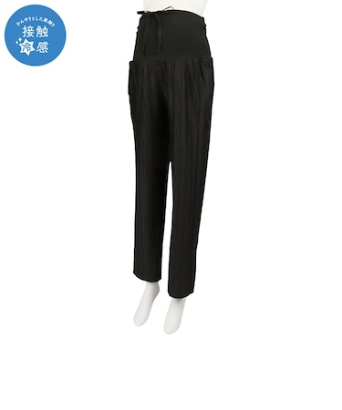 セルフチョキチョキひんやりプリーツパンツ　ブラック