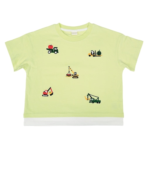 [キッズ]半袖　Tシャツ　飛び刺しゅう　グリーン