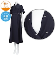 [授乳仕様]半袖ベルト付き汗染み防止ワンピース　ネイビー