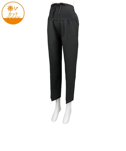 麻調合繊　ストレートパンツ　チャコールグレー