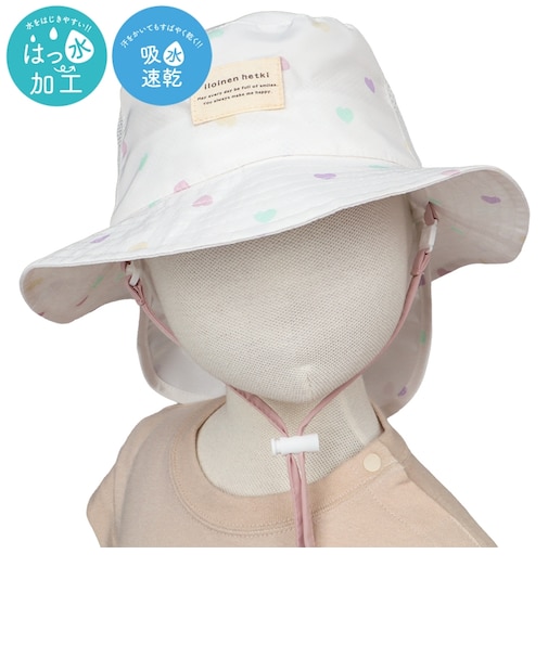 [48～54cm]サファリハット　日よけ付き　はっ水加工　総柄　オフホワイト