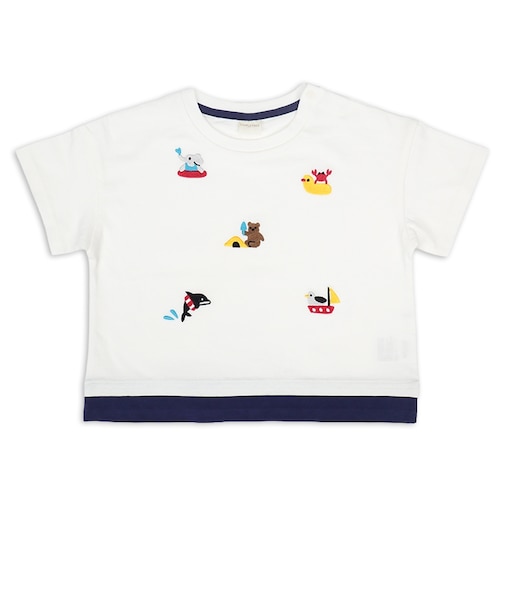 [ベビー]半袖　Tシャツ　飛び刺しゅう　オフホワイト