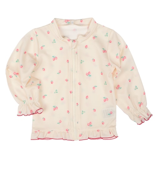 [ベビー]ラッシュガード フリル イチゴ柄 オフホワイト