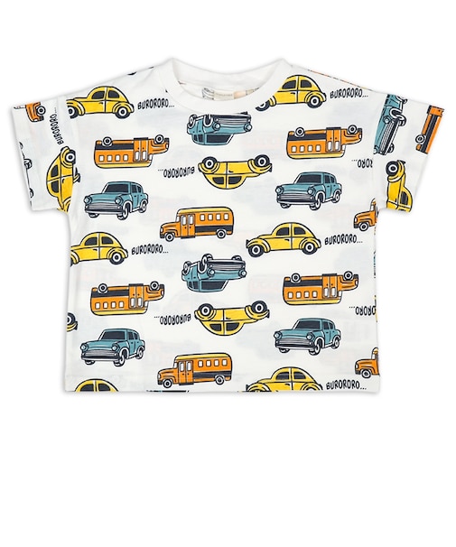 [キッズ]半袖　Tシャツ　総柄　オレンジ