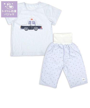 [キッズ]トイトレ応援半袖パジャマ腹巻付　パトカー　ブルー