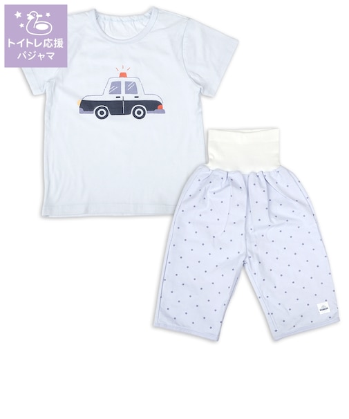 [キッズ]トイトレ応援半袖パジャマ腹巻付　パトカー　ブルー
