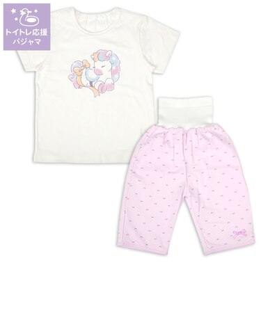 [キッズ]トイトレ応援半袖パジャマ腹巻付　ユニコーン　パープル
