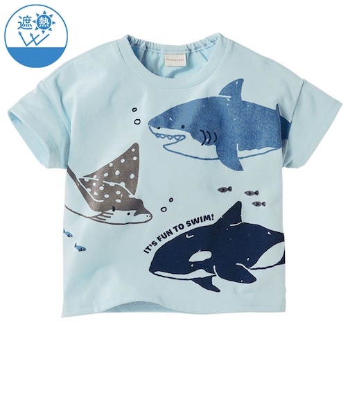 [ベビー]半袖　Tシャツ　遮熱　集合パネル　サックス