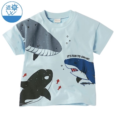 [キッズ]半袖　Tシャツ　遮熱　集合パネル　サックス