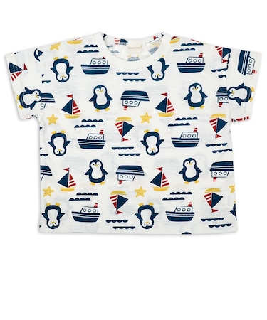 [ベビー]半袖Tシャツ　総柄　オフホワイト