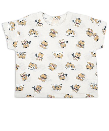 [ベビー]半袖Tシャツ　総柄　ベージュ