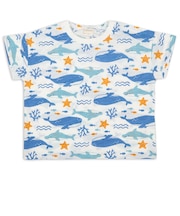 [ベビー]半袖Tシャツ　総柄　サックス