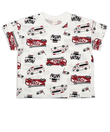 [キッズ]半袖Tシャツ　総柄　レッド