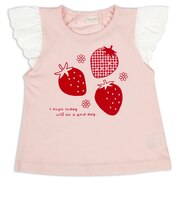 [ベビー]半袖Tシャツ　袖レース　ピンク