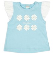 [ベビー]半袖Tシャツ　袖レース　サックス