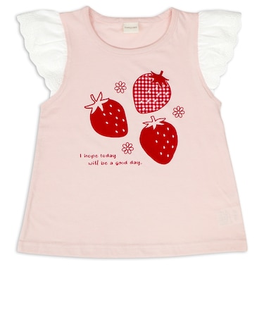 [キッズ]半袖Tシャツ　袖レース　ピンク