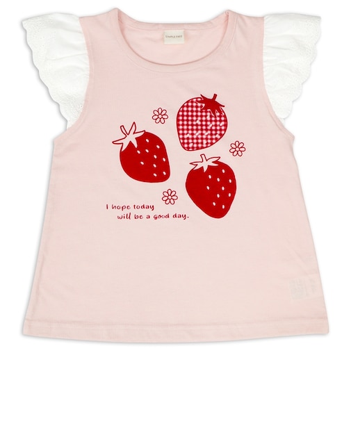 [キッズ]半袖Tシャツ　袖レース　ピンク