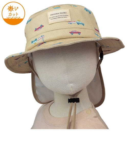 [48～54cm]じゃぶじゃぶハット　日よけ付き　総柄　ベージュ