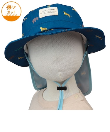 [48～54cm]じゃぶじゃぶハット　日よけ付き　総柄　ネイビー