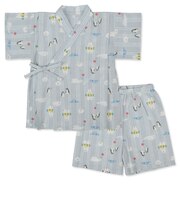 [キッズ]甚平(じんべい)スーツ うみのいきもの柄 グレー