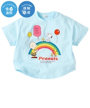 [ベビー]半袖Tシャツ　レインボー　機能性　スヌーピー　サックス