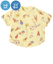 [ベビー]半袖Tシャツ　総柄　機能性　スヌーピー　イエロー