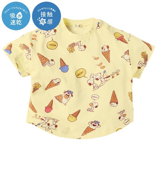[ベビー]半袖Tシャツ　総柄　機能性　スヌーピー　イエロー