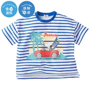 [キッズ]半袖Tシャツ　ボーダー　機能性　スヌーピー　ブルー