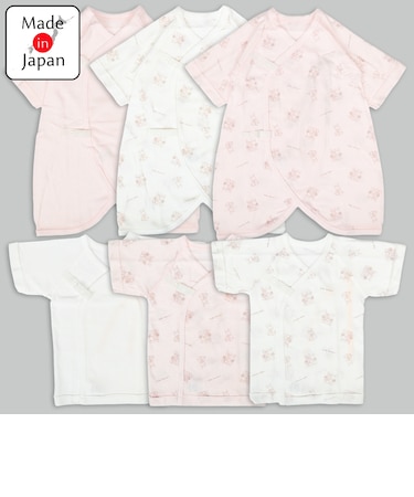 [スナップタイプ]はじめて肌着6点セット　うさぎ　ピンク