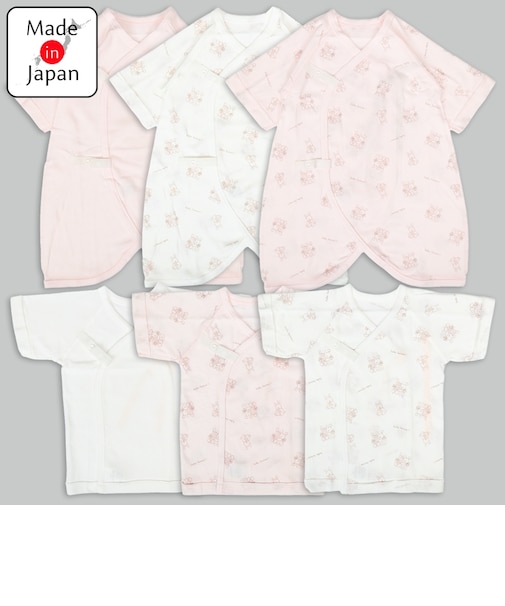 [スナップタイプ]はじめて肌着6点セット　うさぎ　ピンク