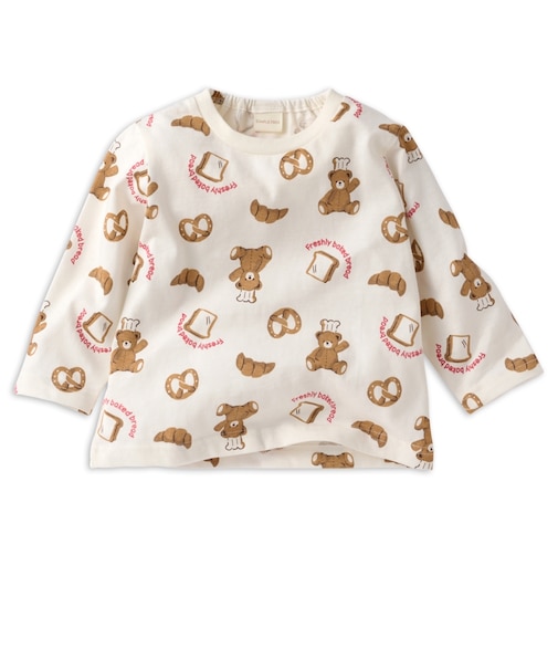 [ベビー]長袖　Tシャツ　総柄　ブラウン