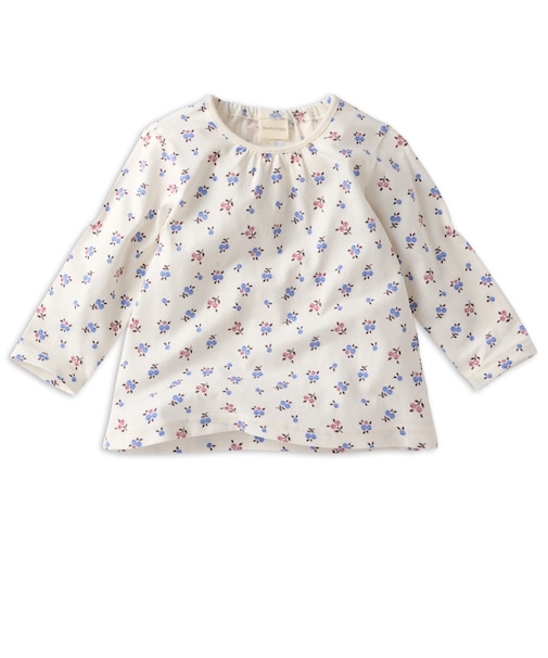 [ベビー]長袖　Tシャツ　総柄　ブルー