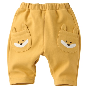 [ベビー]7分丈パンツ　アニマルポケット　イエロー