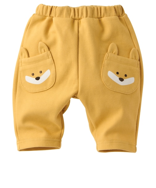 [ベビー]7分丈パンツ　アニマルポケット　イエロー
