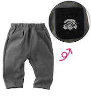 [キッズ]7分丈パンツ　ポケット　刺しゅう　チャコールグレー
