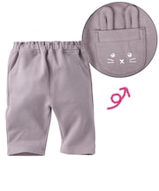 [ベビー]7分丈パンツ　ポケット　刺しゅう　パープル