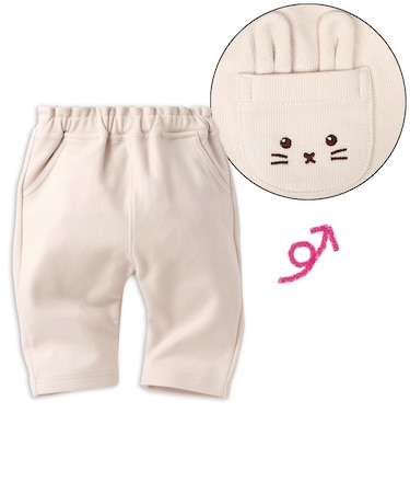 [ベビー]7分丈パンツ　ポケット　刺しゅう　ベージュ