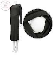 [授乳機能付き]長袖ウォッシャブルリブニットワンピース　チャコールグレー