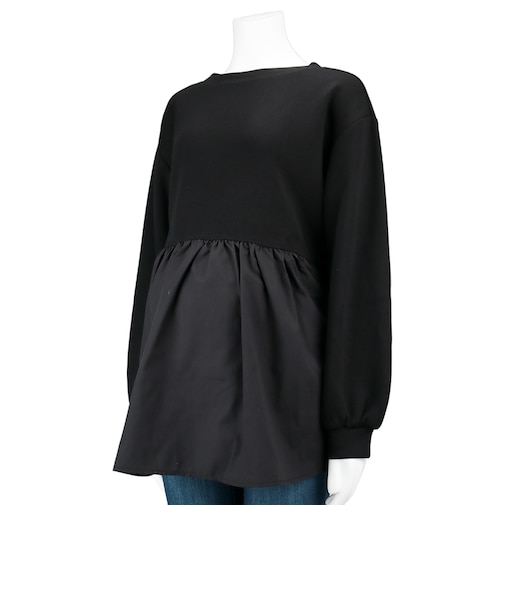 長袖ペプラムトップス　ブラック