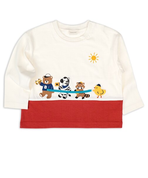 [ベビー]長袖　Tシャツ　切替　レッド