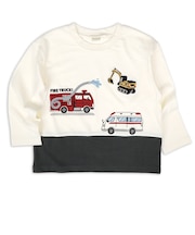 [キッズ]長袖　Tシャツ　切替　チャコールグレー