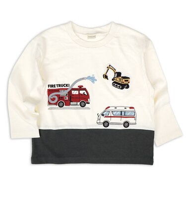 [キッズ]長袖　Tシャツ　切替　チャコールグレー