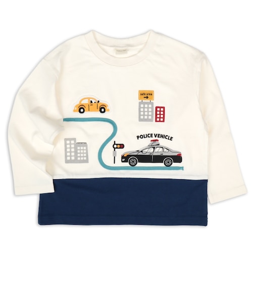 [キッズ]長袖　Tシャツ　切替　ネイビー