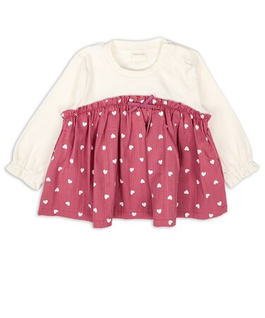 [ベビー]長袖Tシャツ　胸切替　レッド