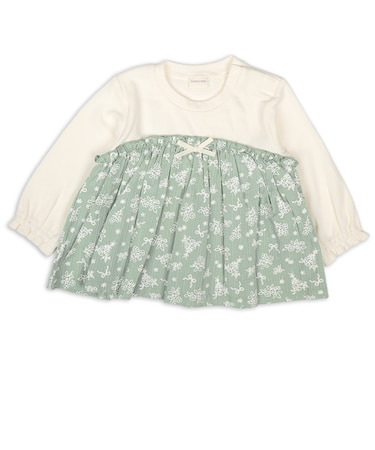 [ベビー]長袖Tシャツ　胸切替　グリーン