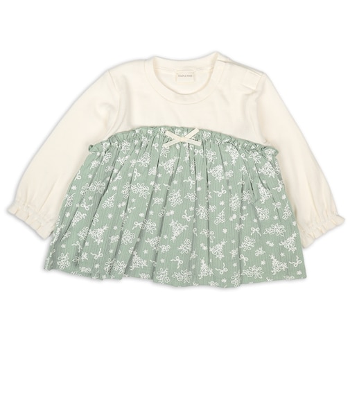 [ベビー]長袖Tシャツ　胸切替　グリーン